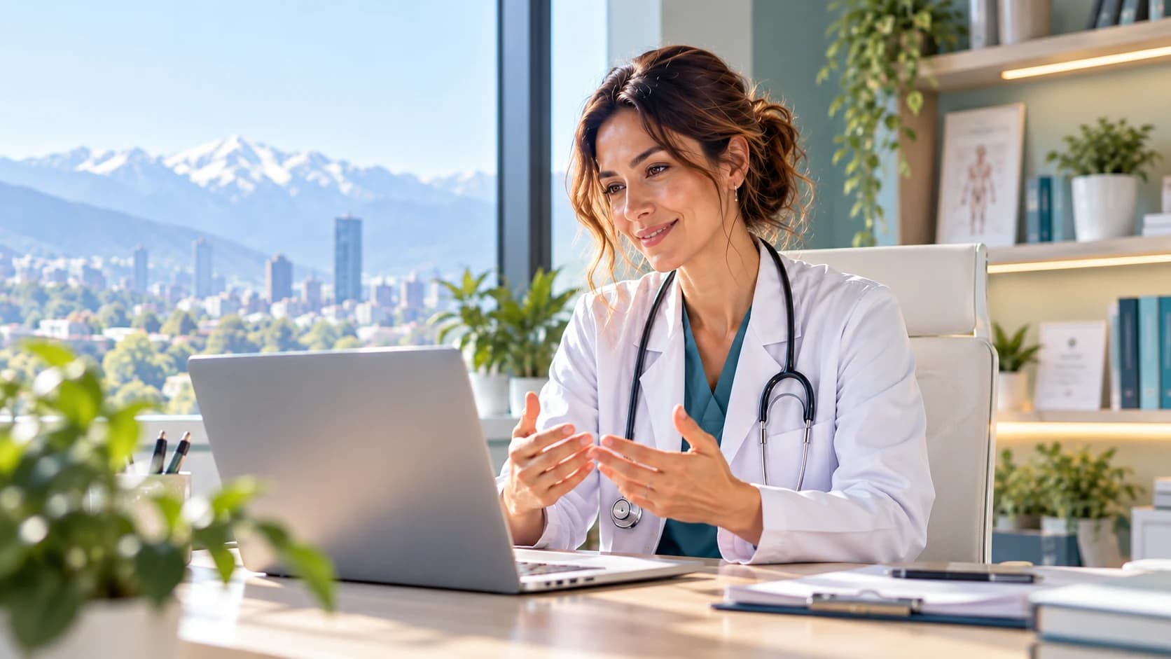 Profesional de salud atendiendo por telemedicina